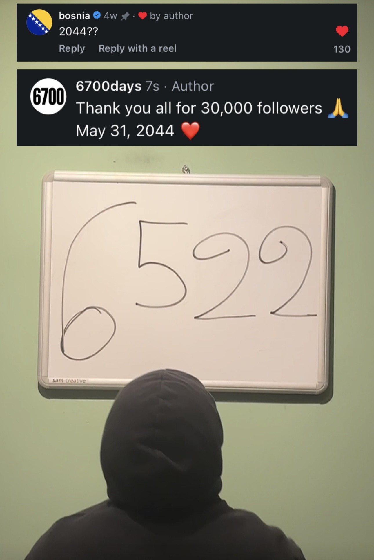 Screenshot of day 6522 with a Claimed Comment pinned above the whiteboard