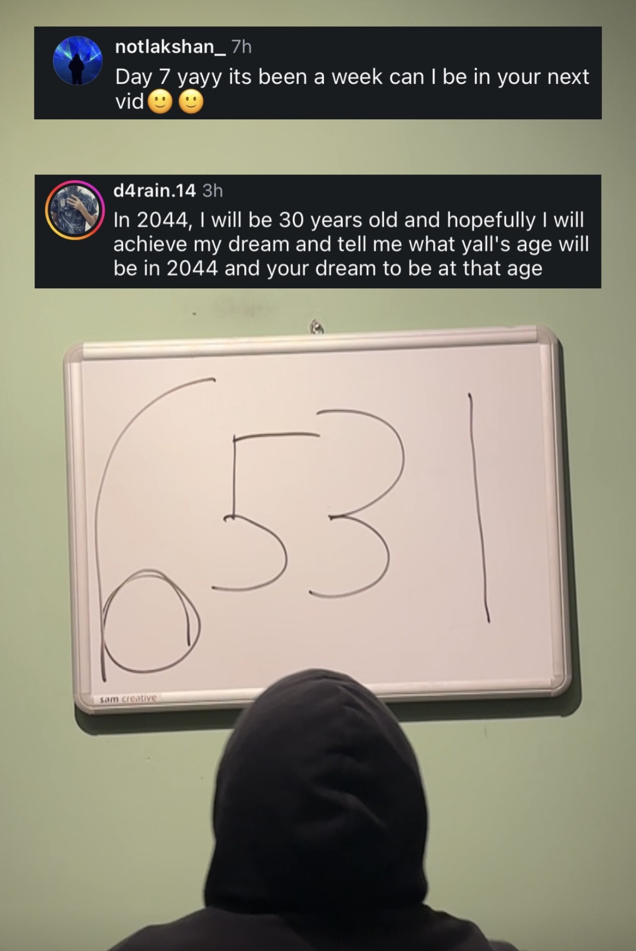 Screenshot of day 6531 with comments pinned above the whiteboard